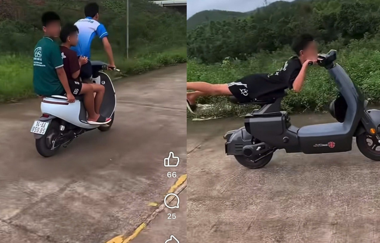 Nhóm thiếu niên đi xe máy điện kẹp ba, nằm trên yên xe bị xử lý sau clip lan truyền trên mạng