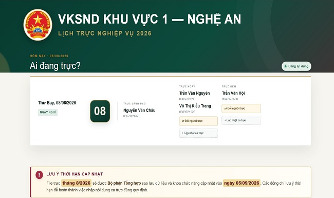VKSND khu vực 1, tỉnh Nghệ An Xây dựng lịch trực nghiệp vụ trực tuyến