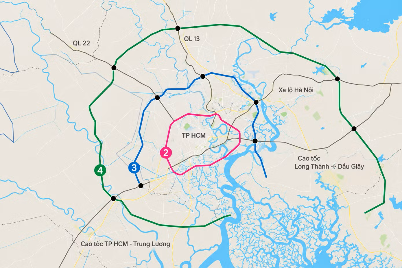 TP Hồ Chí Minh đề xuất làm 2 đường vành đai gần 700km, nối 4 địa phương