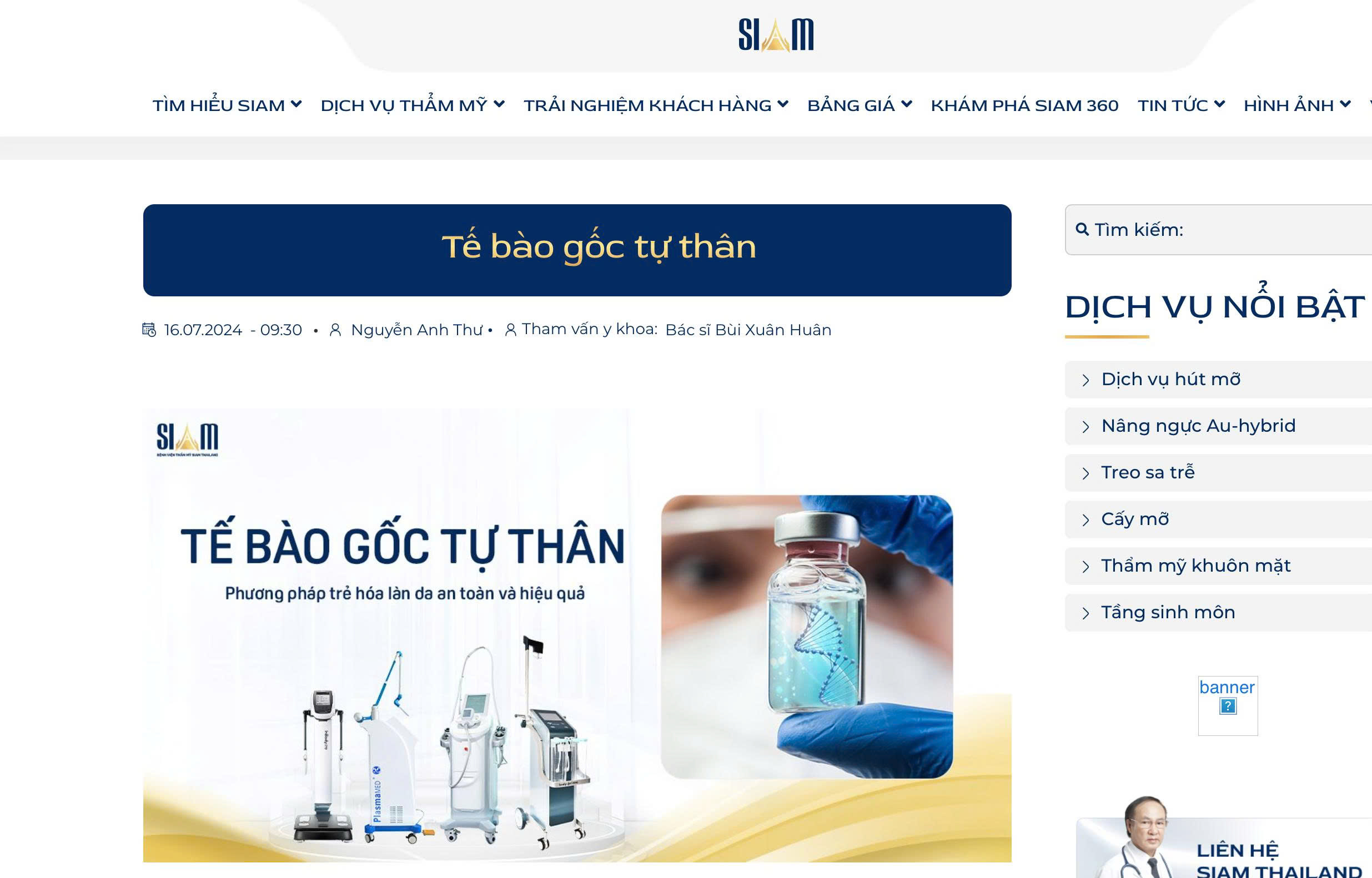 Bệnh viện thẩm mỹ Siam Thailand gỡ quảng cáo phương pháp làm đẹp bằng “tế bào gốc tự thân”