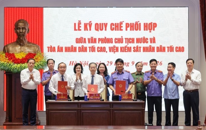 Lễ ký Quy chế phối hợp giữa Văn phòng Chủ tịch nước và Tòa án nhân dân tối cao, Viện kiểm sát nhân dân tối cao