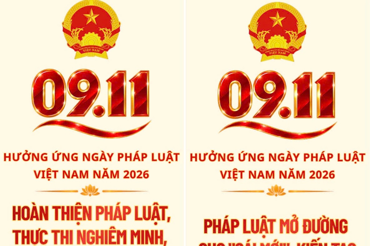 Bộ nhận diện và các khẩu hiệu tuyên truyền hưởng ứng Ngày Pháp luật Việt Nam năm 2026