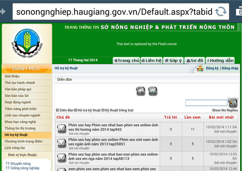 Trang điện tử của Sở NN-PTNT Hậu Giang chứa những link phim đồi trụy.