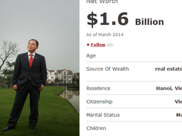 Ông Phạm Nhật Vượng có 1,6 tỷ USD Tỷ phú đôla duy nhất Việt Nam