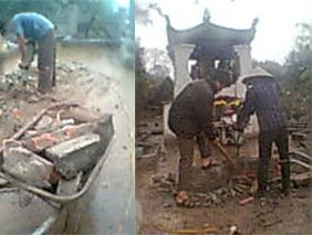 Bức bình phong ở lăng Ngô Quyền bị đập bỏ