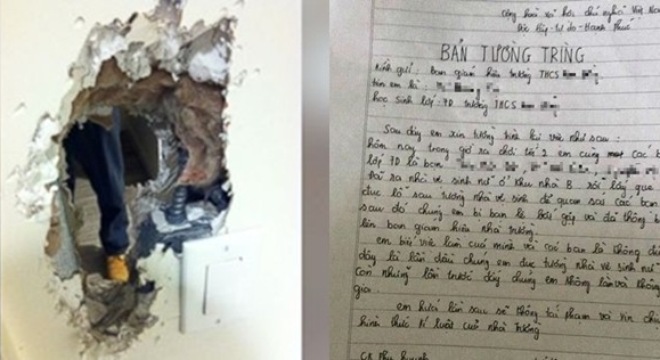 Sốc với bản tường trình của nam sinh lớp 7 Đục tường WC nữ