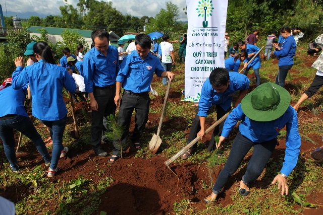 Các đoàn viên thanh niên tại Điện Biên cùng tham gia trồng cây