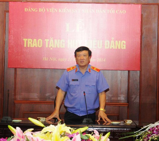 Viện trưởng VKSNDTC Nguyễn Hòa Bình phát biểu tại buổi Lễ 
