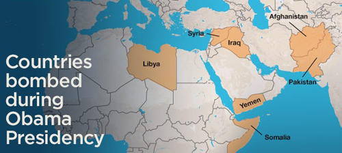 Bản đồ 7 nước bị chính quyền Obama không kích. Đồ họa: CNN