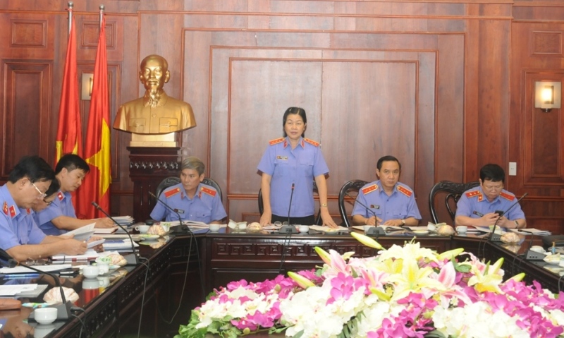  Đồng chí Nguyễn Thị Thủy Khiêm, Bí thư Đảng ủy, Phó Viện trưởng VKSNDTC phát biểu tại Hội nghị.