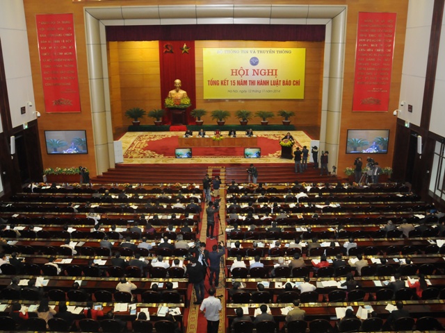 Toàn cảnh Hội nghị Tổng kết 15 năm thi hành Luật Báo chí được Bộ Thông tin và Truyền thông tổ chức tại Hà Nội ngày 12/11/2014.