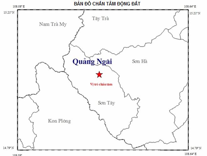  Động đất 2,6 độ Richter đã xảy ra tại khu vực huyện Sơn Tây, tỉnh Quảng Ngãi. (Ảnh: Viện Vật lý địa cầu)