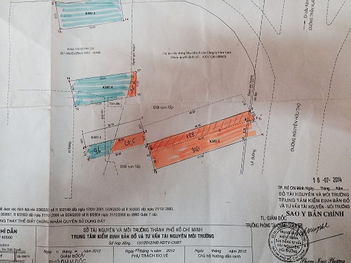 Bốn phần diện tích đất thuộc 4 thửa đất của bà Lụa và ông Mến đã được cấp sổ đỏ bị thu hồi để thực hiện dự án Khu nhà ở Him Lam (phần tô vàng)