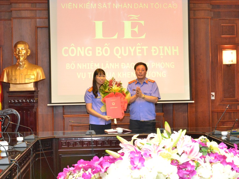 Bổ nhiệm Lãnh đạo cấp phòng Vụ Thi đua - Khen thưởng, VKSNDTC