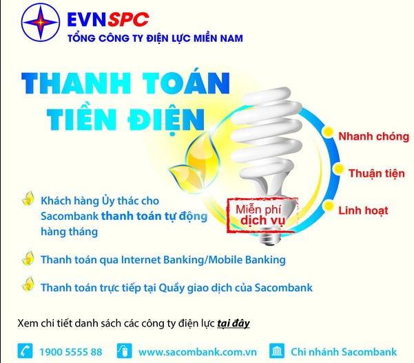 Sacombank mở rộng dịch vụ thanh toán hóa đơn điện