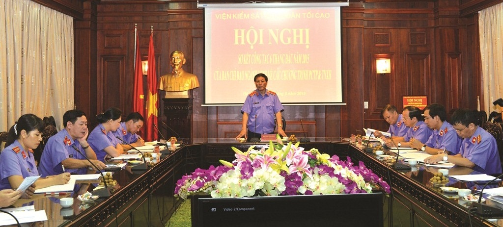 Tiến sỹ Nguyễn Hải Phong, Phó Viện trưởng Thường trực VKSNDTC, Trưởng Ban chỉ đạo phát biểu tại hội nghị.