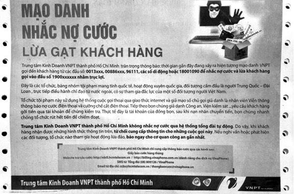 VNPT cảnh báo việc mạo danh nhắc nợ cước