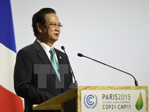  Thủ tướng Nguyễn Tấn Dũng phát biểu tại phiên họp toàn thể khai mạc Hội nghị COP 21 ở Pháp. (Nguồn: AFP/TTXVN)