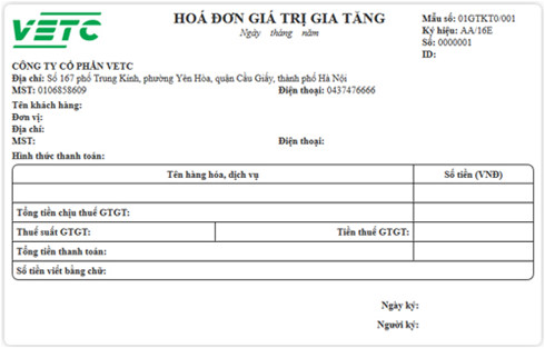  Mẫu hóa đơn thu phí đường bộ điện tử do VETC phát hành.