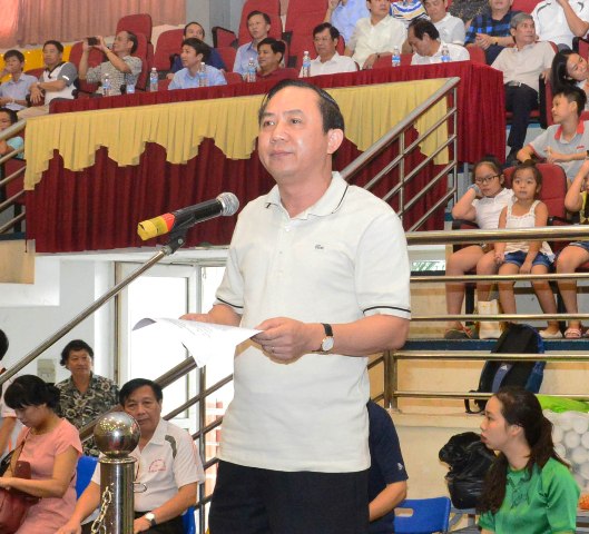 Đồng chí Bùi Mạnh Cường, Phó Viện trưởng VKSNDTC, Chủ tịch Công đoàn VKSNDTC phát biểu khai mạc Giải thể thao