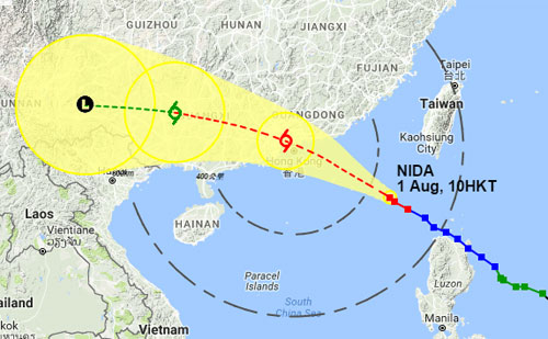  Đài khí tượng Hong Kong dự báo bão đi vào khu vực phía nam Trung Quốc. Ảnh: HKO.