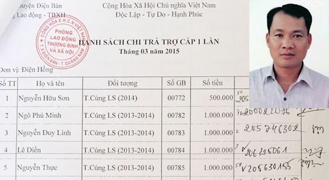  Bản danh sách chi trả trợ cấp 1 lần mà đối tượng Thành đã làm giả chữ ký để chiếm đoạt tiền trợ cấp.