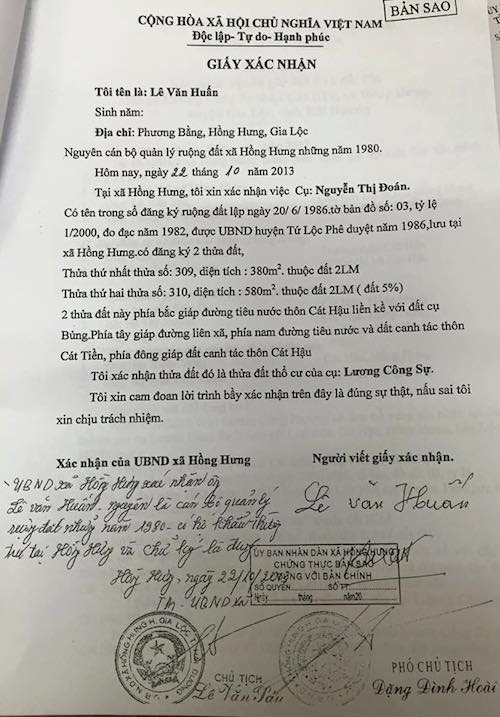  Nguồn gốc đất của gia đình ông Lương Công Phượng được người dân và các cán bộ chính quyền trước đây xác nhận rõ ràng.