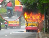 Hà Nội Xe buýt bốc cháy dữ dội trên đường Lạc Long Quân