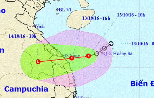  Dự báo hướng đi áp thấp nhiệt đới lúc 10h. Ảnh: NCHMF.