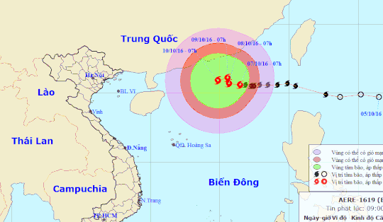  Vị trí và hướng di chuyển của bão số 7 (Ảnh: NCHMF).