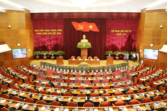 Toàn cảnh Hội nghị lần thứ tư Ban Chấp hành Trung ương Đảng Cộng sản Việt Nam khóa XII. (Ảnh: Trí Dũng/TTXVN).