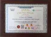 FrieslandCampina Việt Nam được vinh danh top 10 doanh nghiệp bền vững 2016