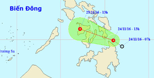  Dự báo đường đi của áp thấp nhiệt đới. Ảnh: NCHMF.