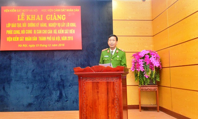 Đồng chí Thiếu tướng, GS.TS Nguyễn Văn Nhật, Phó Giám đốc Học viện CSND phát biểu tại Lễ khai giảng
