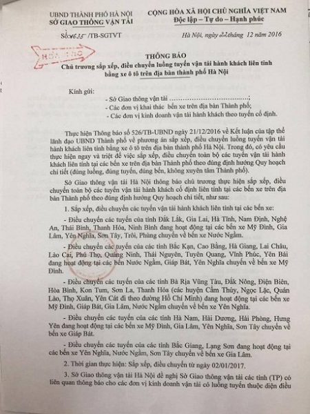 Công văn Hỏa tốc của Sở GTVT Hà Nội về sắp xếp, điều chuyển luồng tuyến