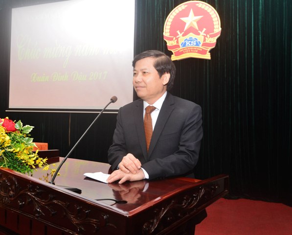 Viện trưởng VKSNDTC Lê Minh Trí phát biểu chúc Tết cán bộ, công chức, viên chức, người lao động cơ quan VKSDTC