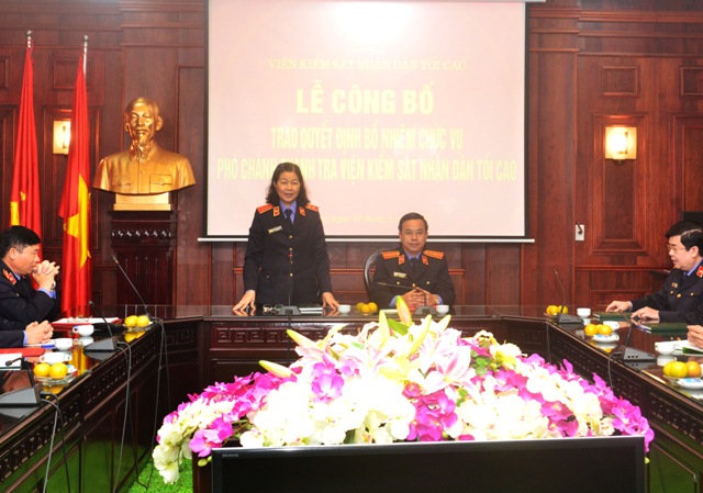 Đồng chí Nguyễn Thị Thủy Khiêm, Phó Viện trưởng VKSNDTC phát biểu tại buổi Lễ 