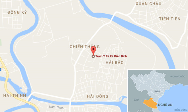 Xã Diễn Bích, nơi xảy ra hiện tượng nền nhà nóng lên bất thường. Ảnh: Google Maps. 