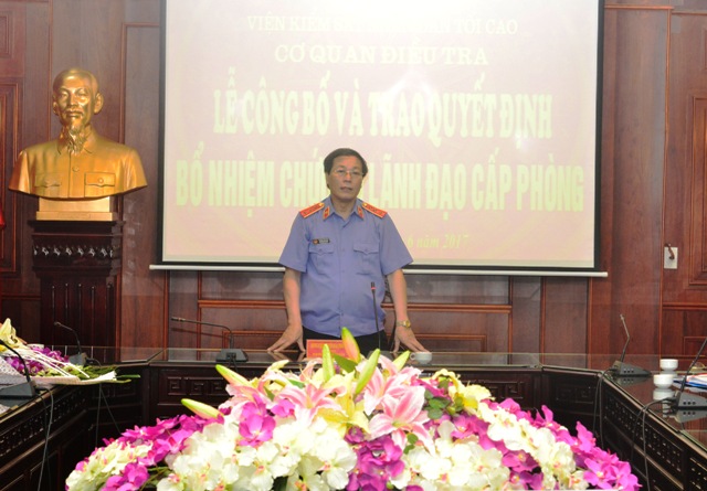 Đồng chí Nguyễn Hải Phong, Phó Viện trưởng Thường trực VKSNDTC phát biểu tại buổi Lễ