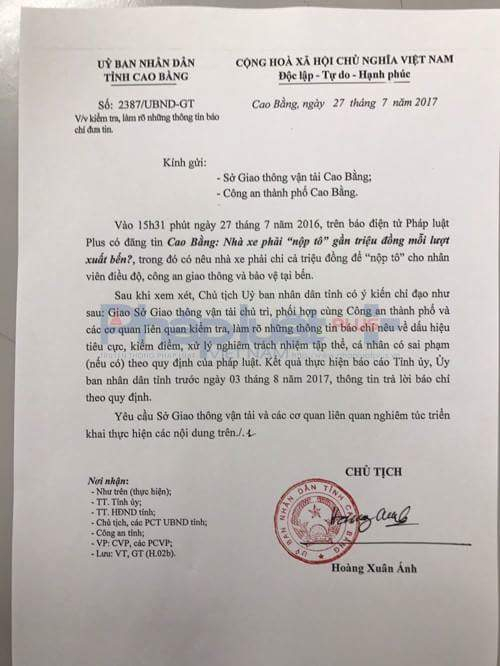  Công văn chỉ đạo của Chủ tịch UBND tỉnh Cao Bằng.