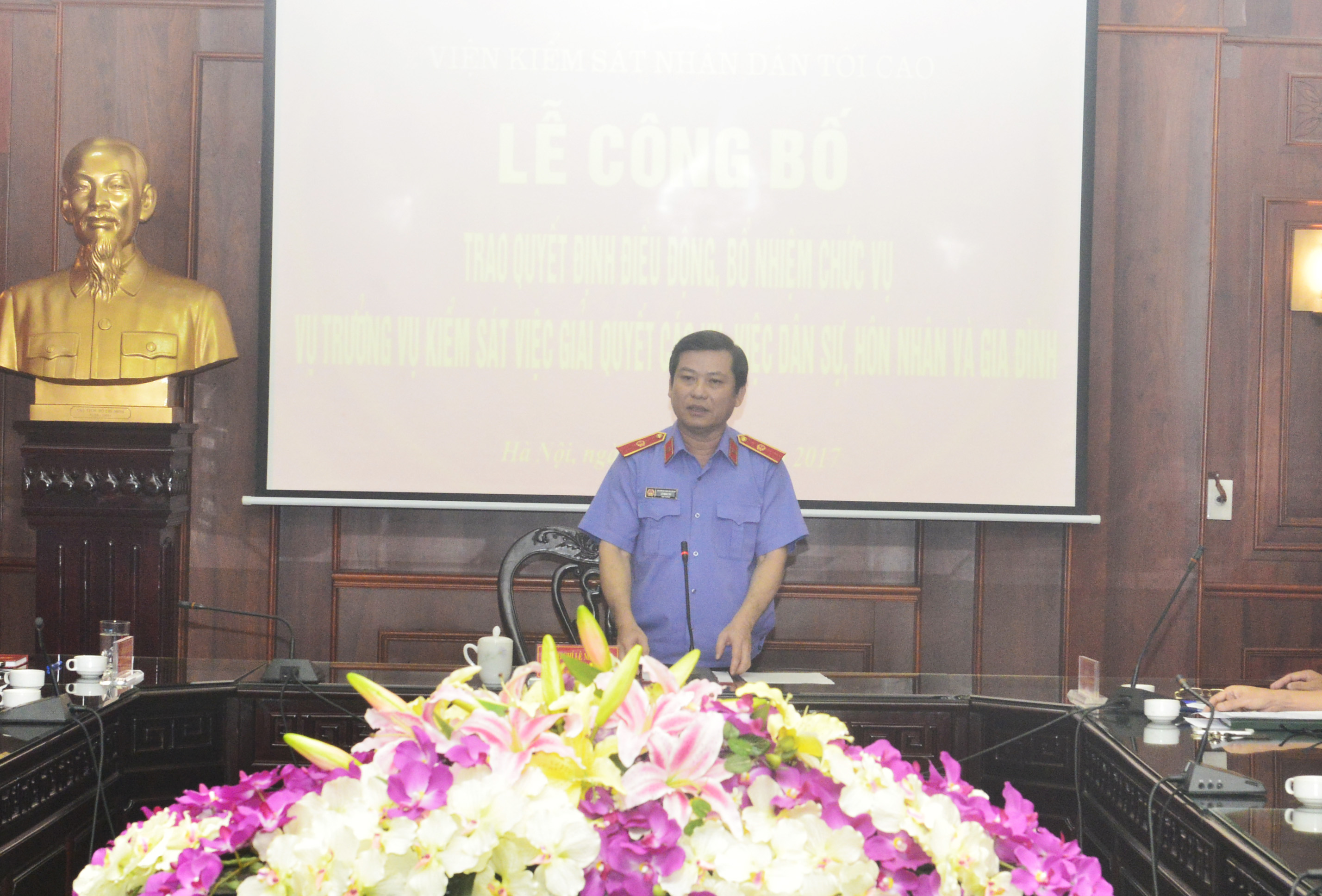 Đồng chí Lê Minh Trí, Viện trưởng VKSNDTC phát biểu tại buổi Lễ 