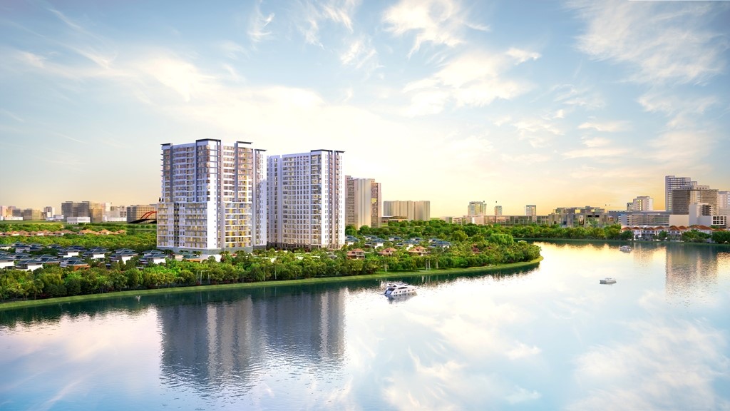 Phối cảnh tổng thể dự án Sunrise Riverside với 3 mặt giáp sông