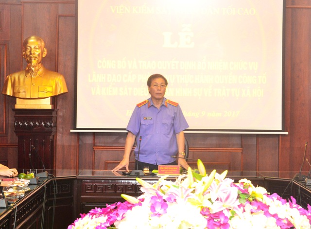 Đồng chí Nguyễn Hải Phong, Phó Viện trưởng Thường trực VKSND tối cao phát biểu tại buổi Lễ
