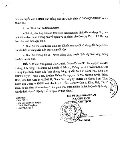 Đính kèm Quyết định giao đất của UBND tỉnh Đồng Nai